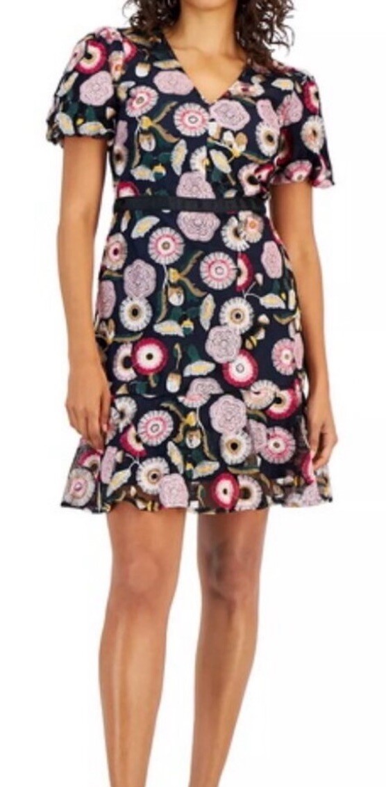 NWT Sam Edelman Mesh Embroidered Floral Short Dress $158 Sz 12 Lined Floral