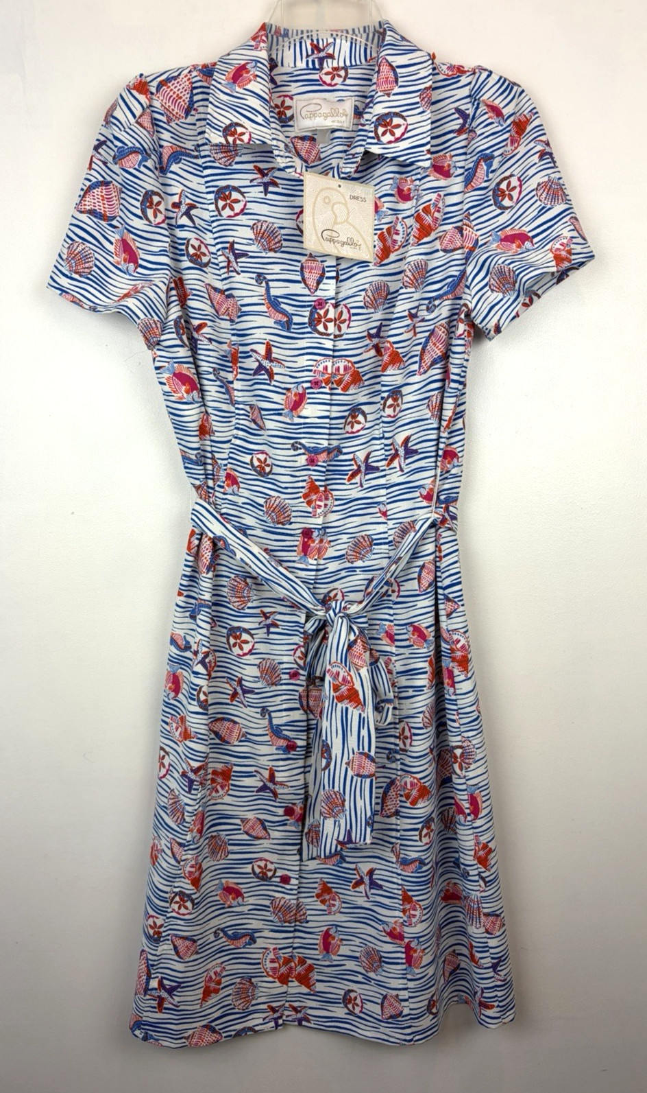 Pappagallo Beach Wrap Dress Womens 10 Blue Nautical Fish Preppy New