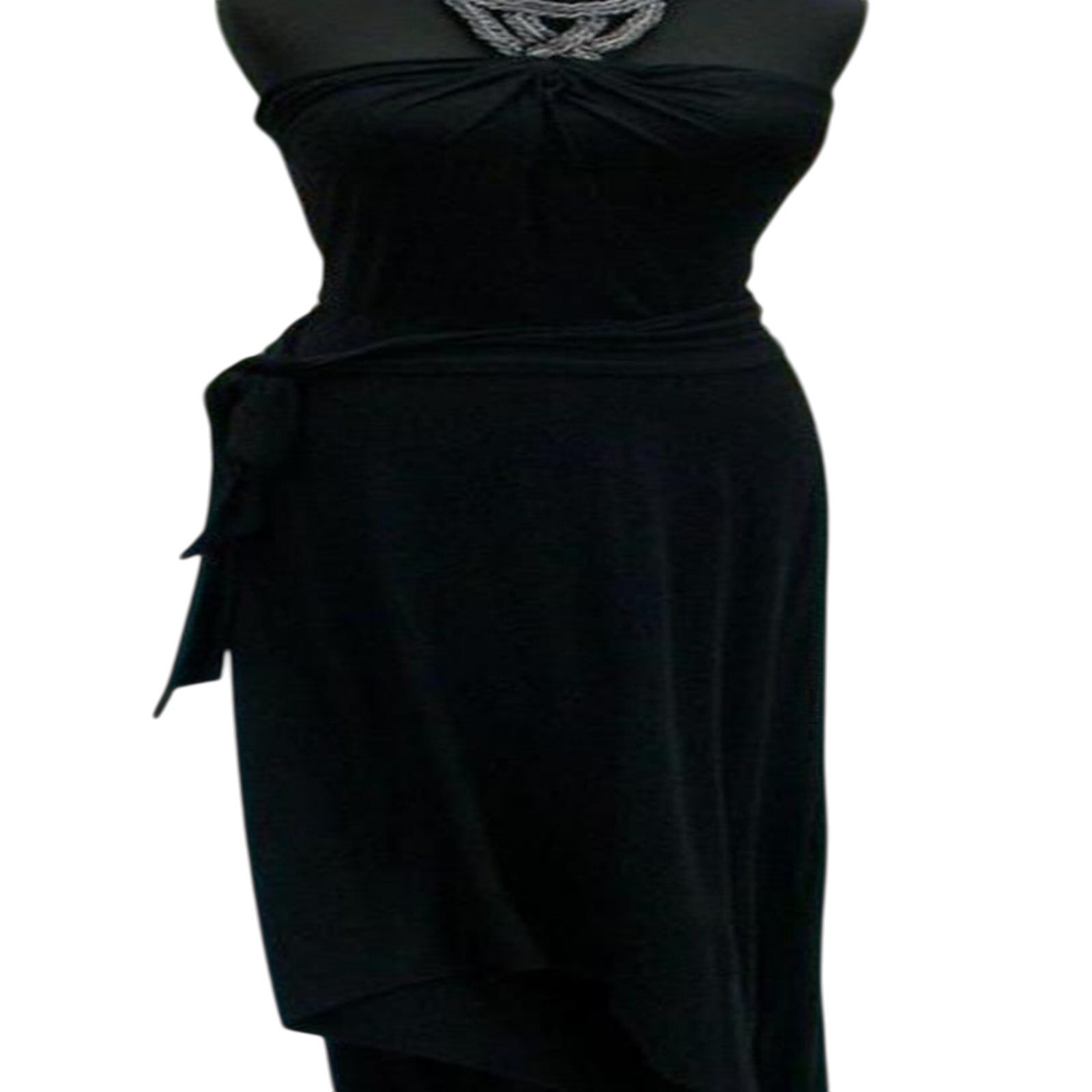 Cache Black Halter Ruched Embellished Hi Low Stretch Event Night Dress $168 NWT