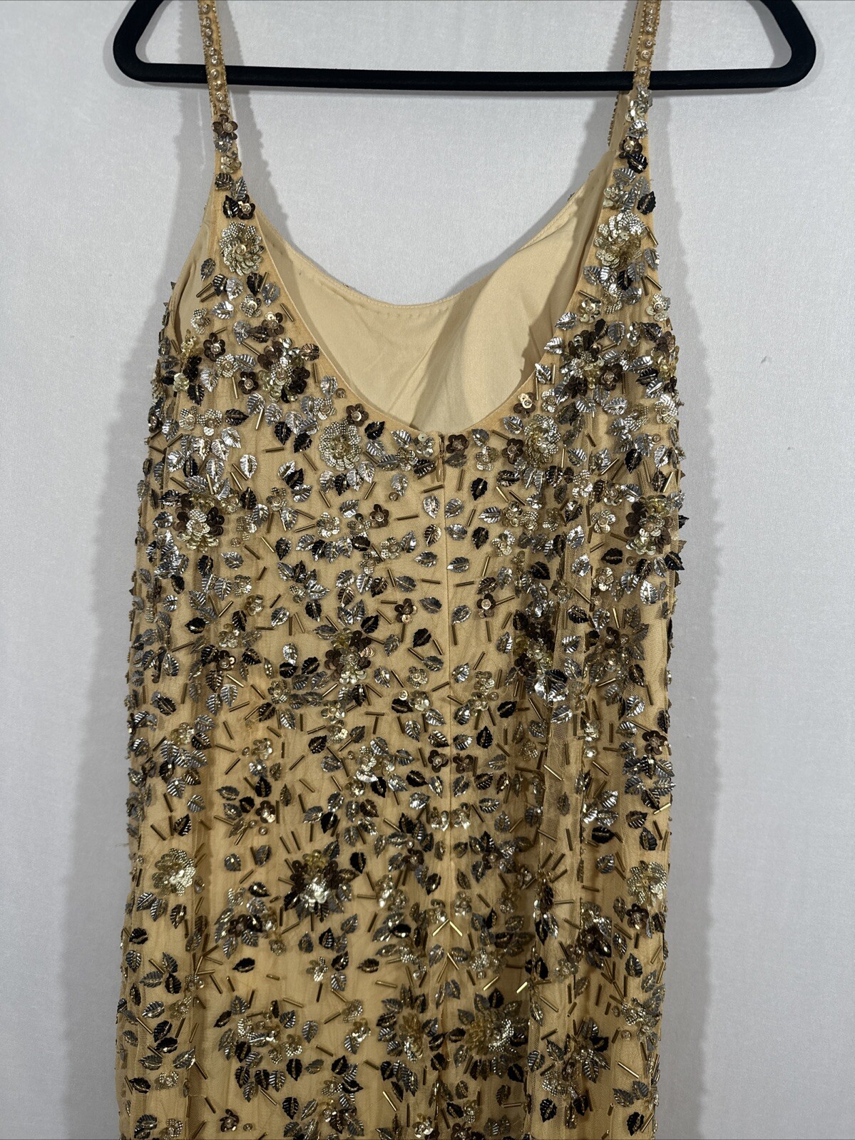 NWT $598 Mac Duggal [ 14 ] 5477 Floral Embellished Scoop Neck Gown Gold #Q945