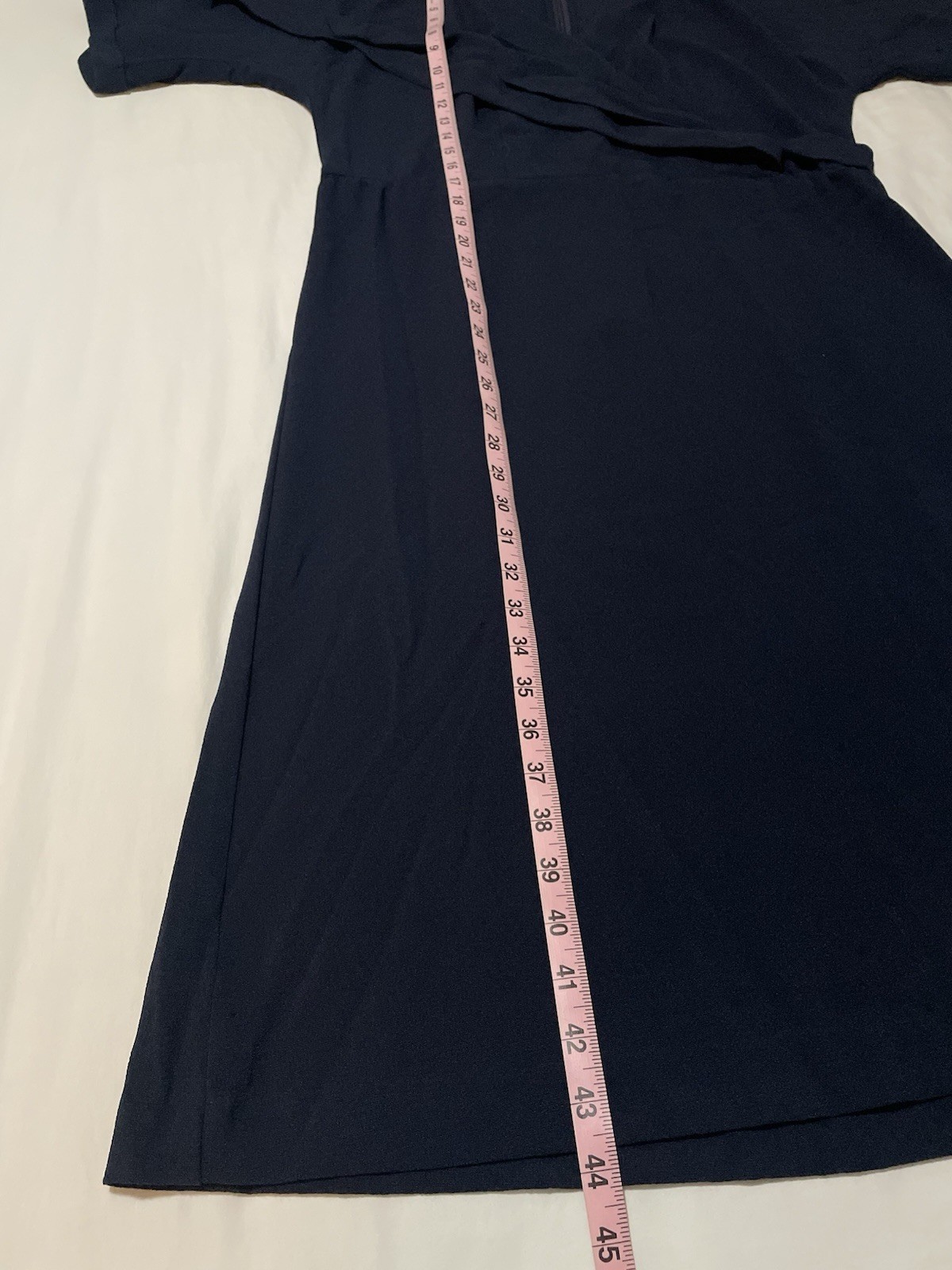 Ann Taylor Factory Navy Solid V-Neck Wrap Dress Short Sleeve Tie, Sz M
