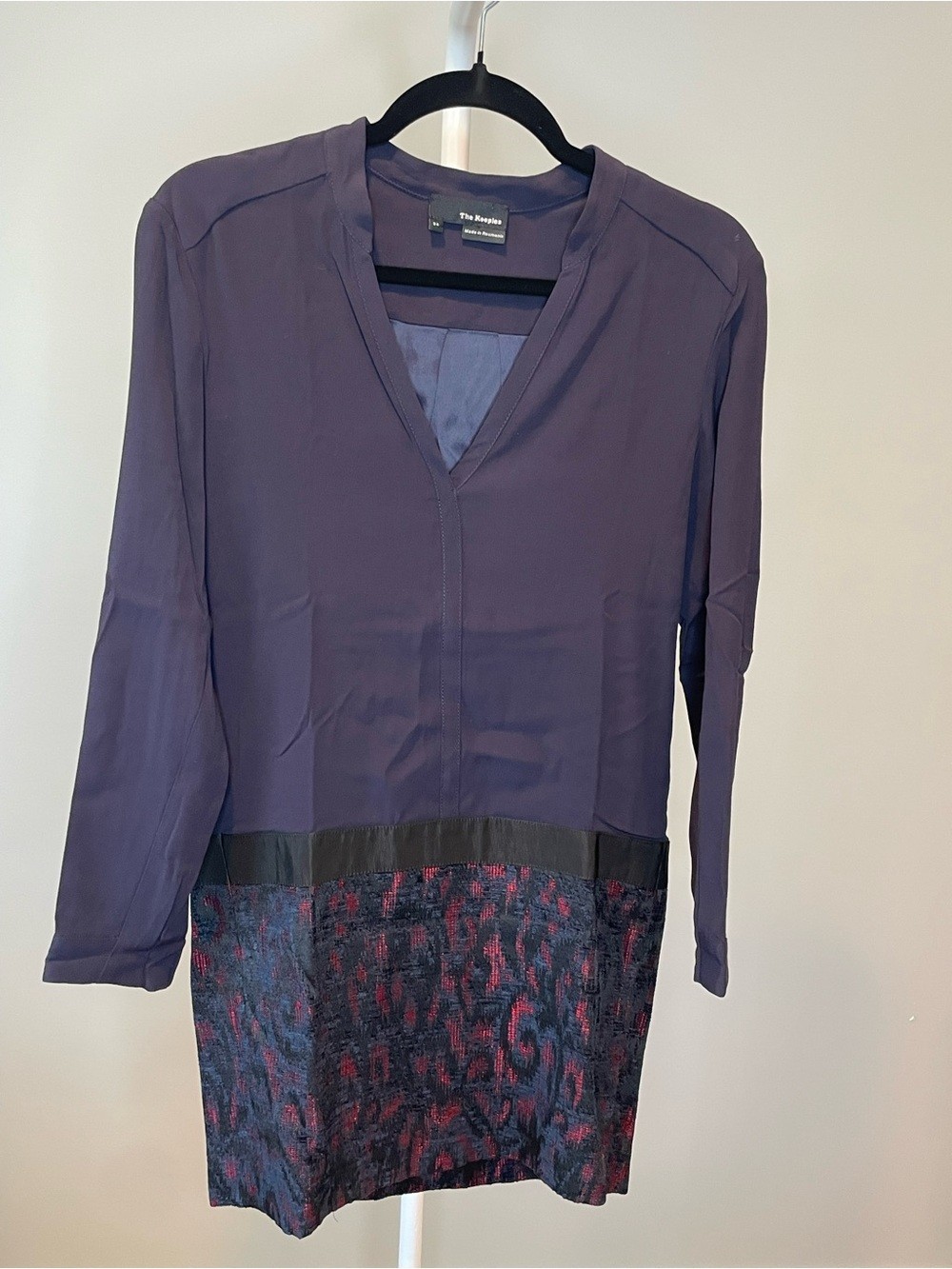The Kooples Navy and Burgundy Long Sleeve Dress Mixed Media Tunic Dress NWOT XS