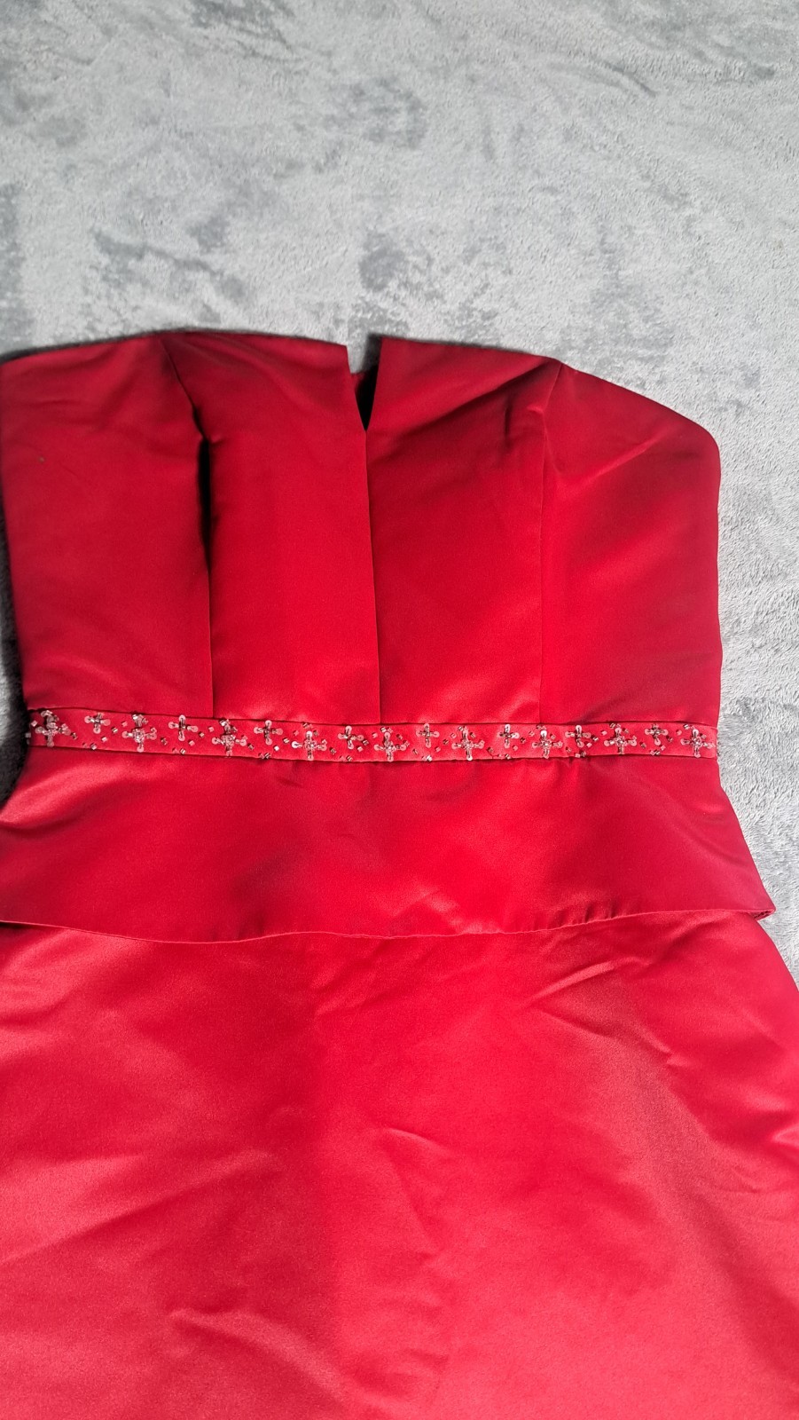Belsoie Red Cocktail/Evening Dress With Silver Beaded Waist Size 8