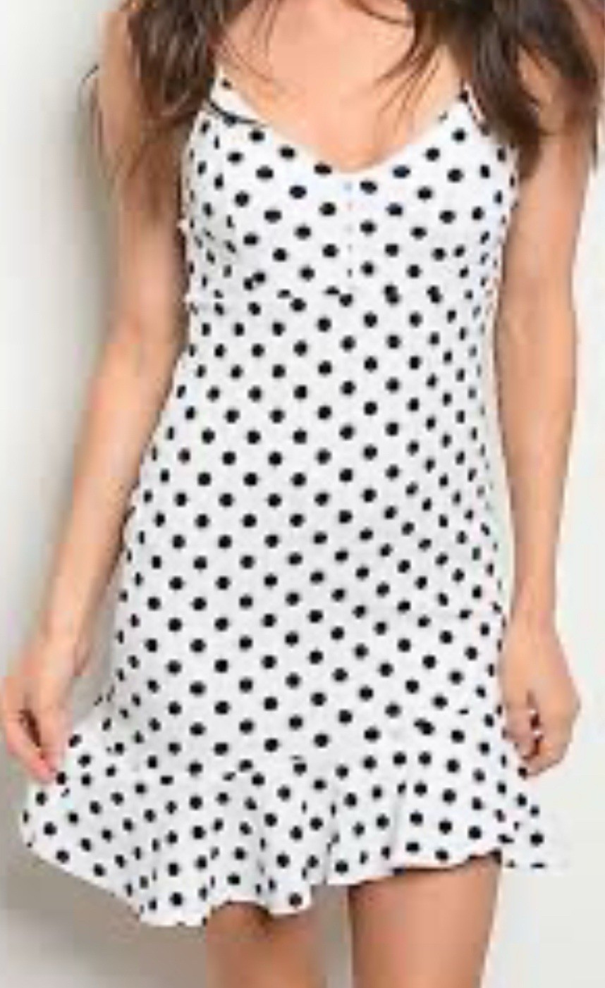 Divided White & Black Polka Dot V-Neck Slip Sundress Adjustable Straps 2
