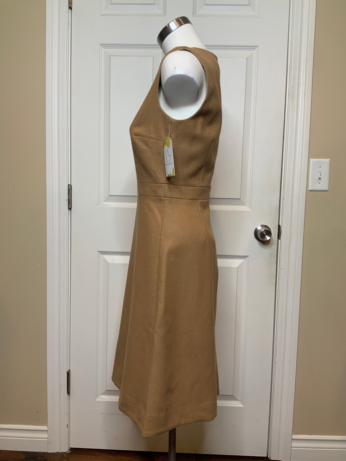 J. Crew Brown Wool Blend High Round Neck Sleeveless A-Line Structured Dress, 2