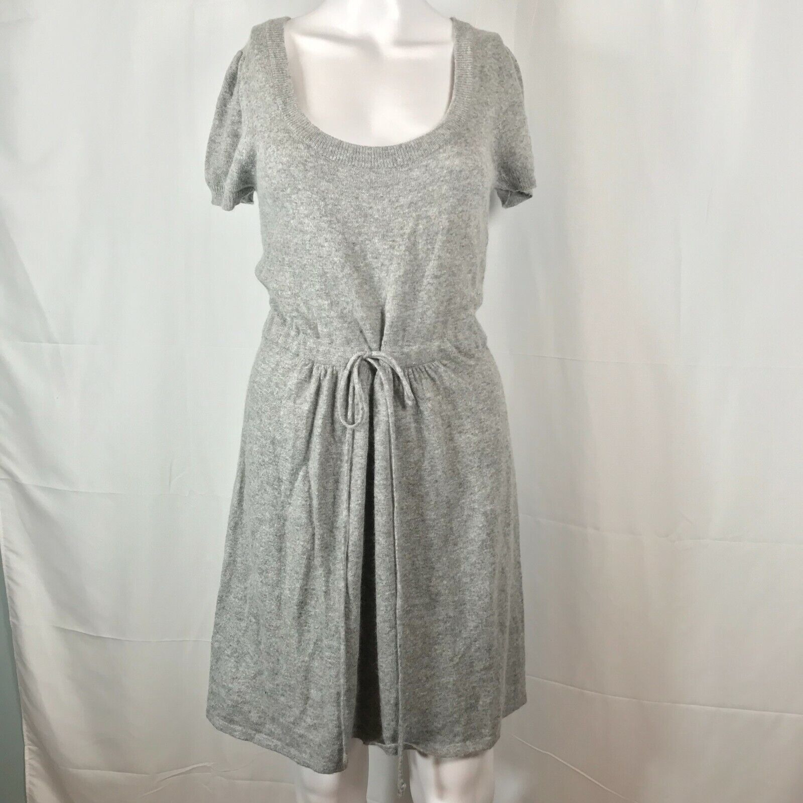 Vertigo Paris Dress Womens Sz M Gray Angora Blend Short Sleeve Blouson Sweater