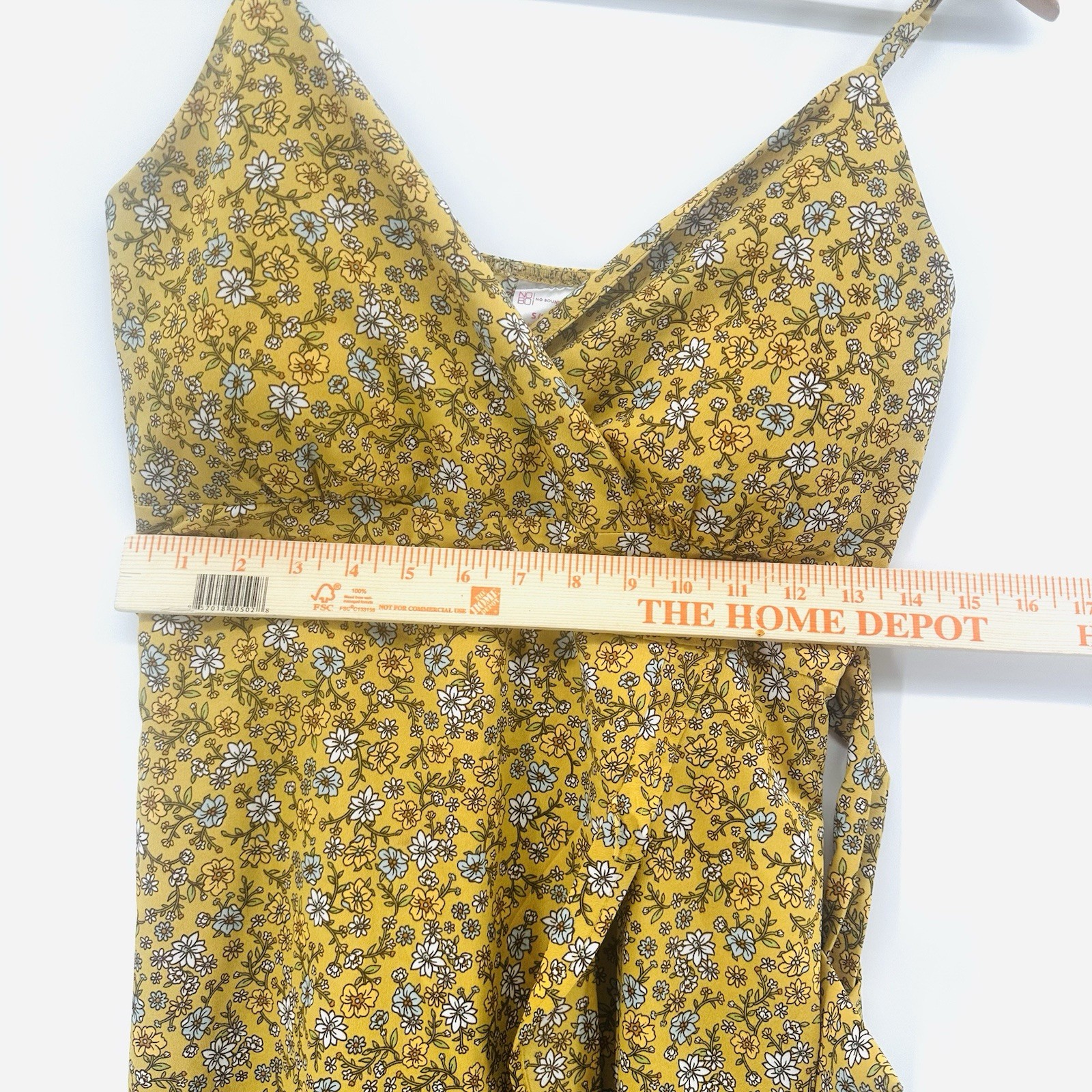 New No Boundaries Babydoll Spaghetti Strap Dress Sz 3-5 Jrs Yellow Floral HH26