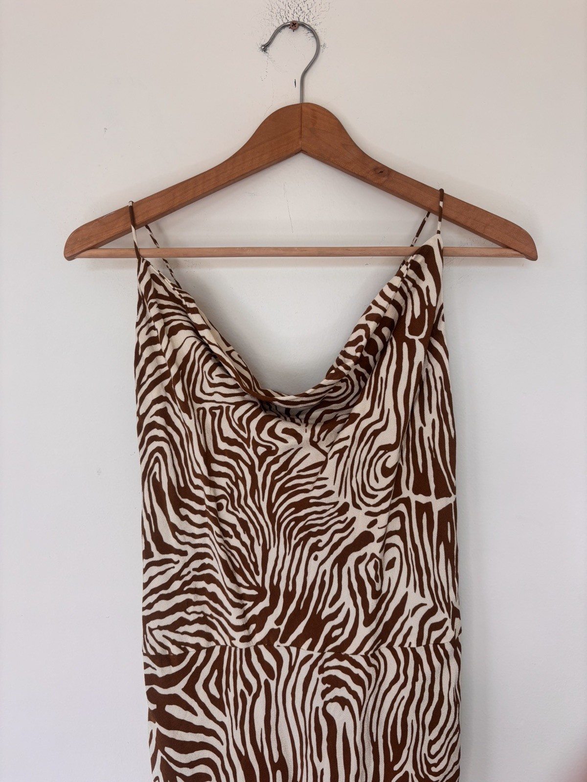 Samsoe Samsoe Apples Zebra Cowl Neck Open Back Maxi Slip Dress Brown Size XL