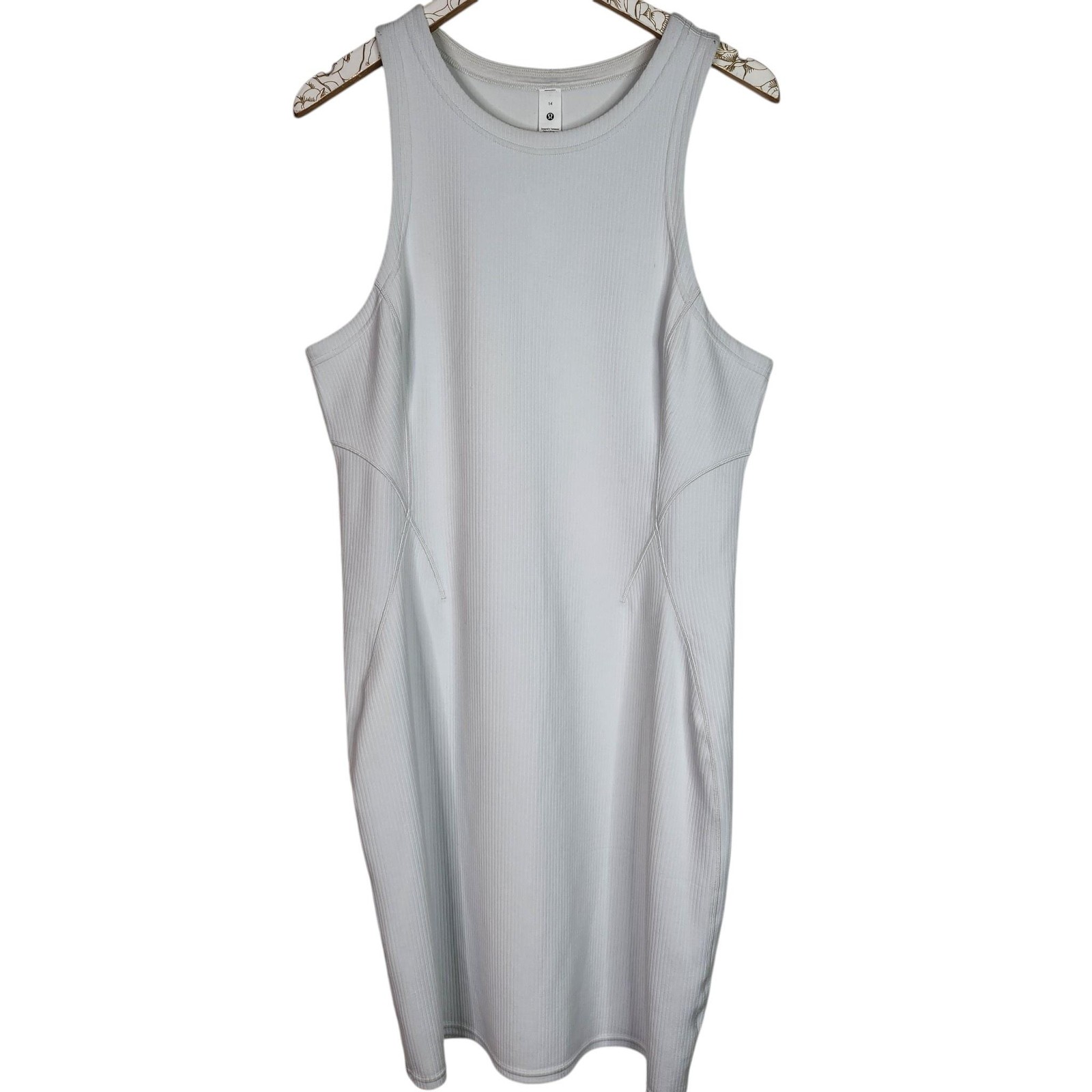 LULULEMON Ribbed Softstreme Slim-Fit Tank Dress Womens 14 White LW1ECYS