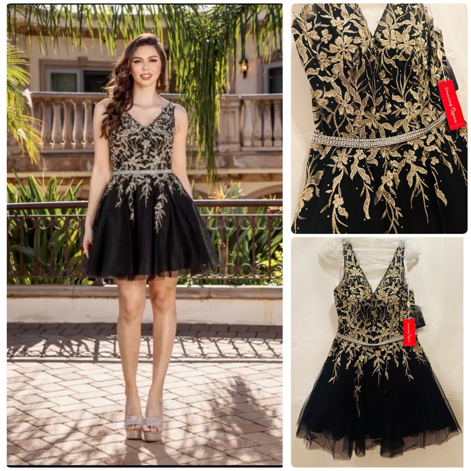 NWT Dancing Queen Floral Lace Embellished Skater Cocktail Dress, XL,2XL,Black
