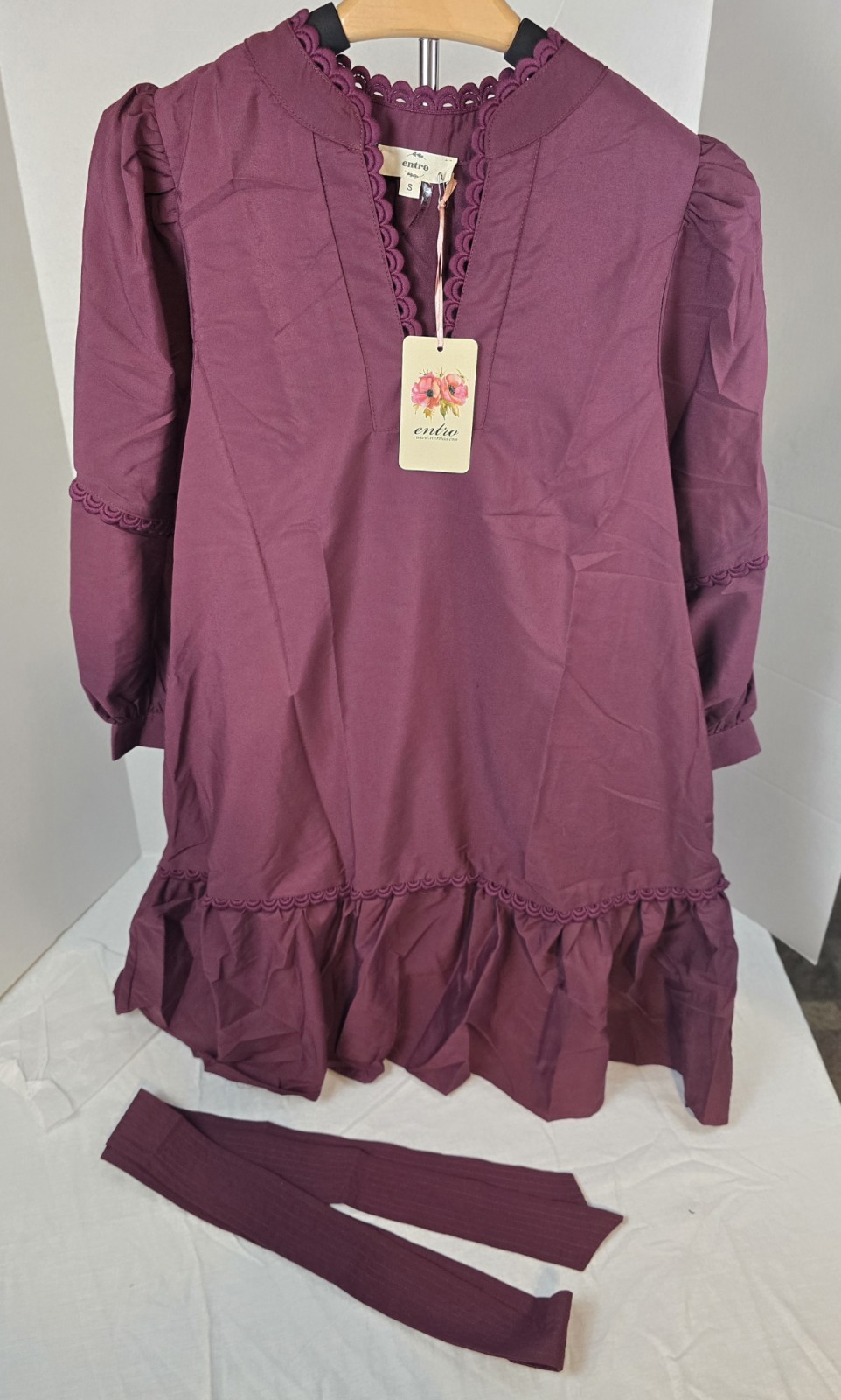 Womens Elbow Length Burgandy Dress