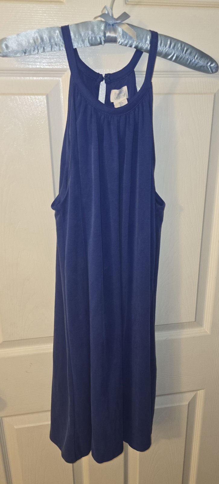 Sigrid Olsen Sz L High Neck Halter Swing Mini Dress Ocean Blue Keyhole Back