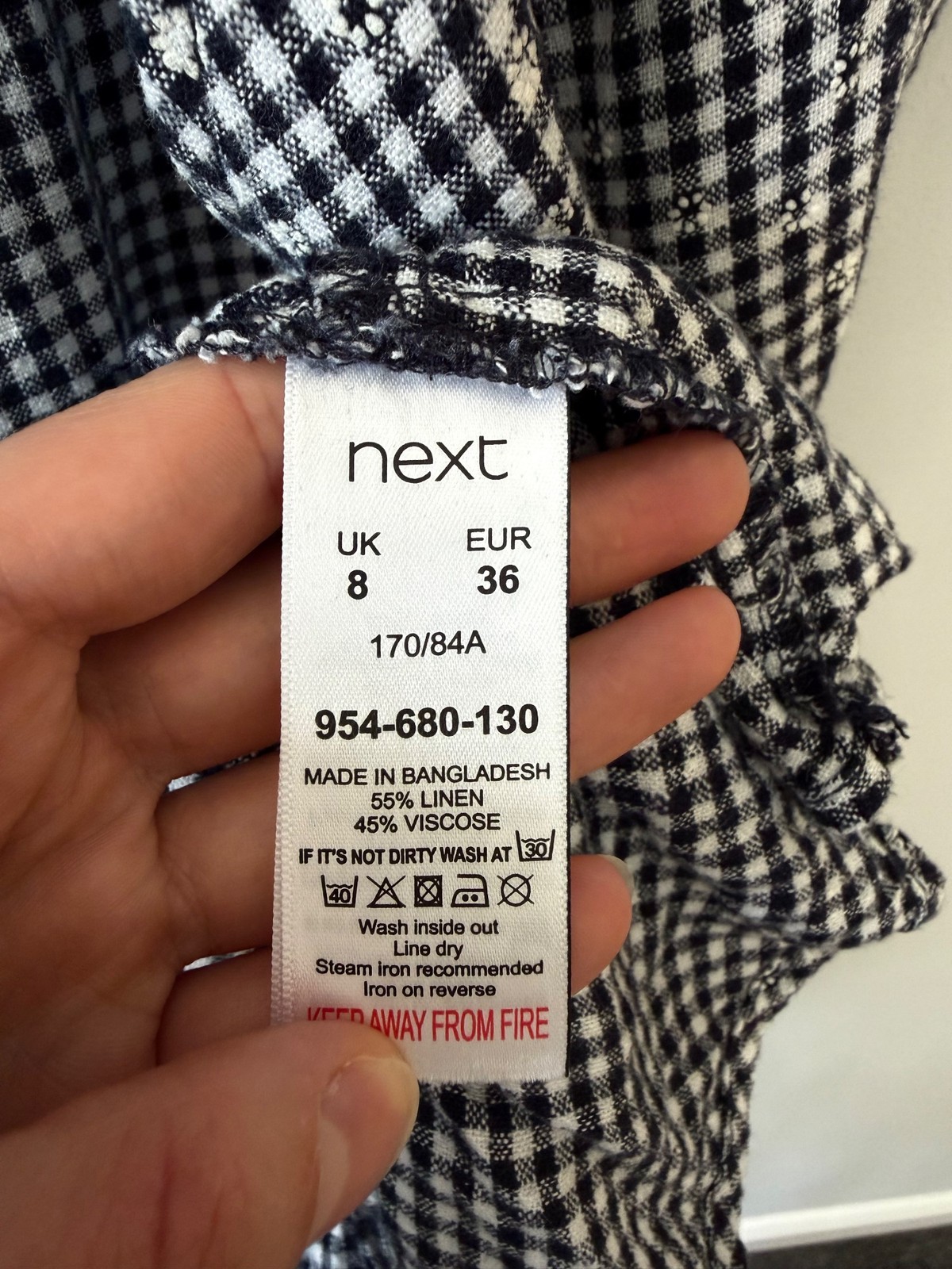 Next Gingham Floral Mini Wrap Dress UK 8 Linen-Viscose