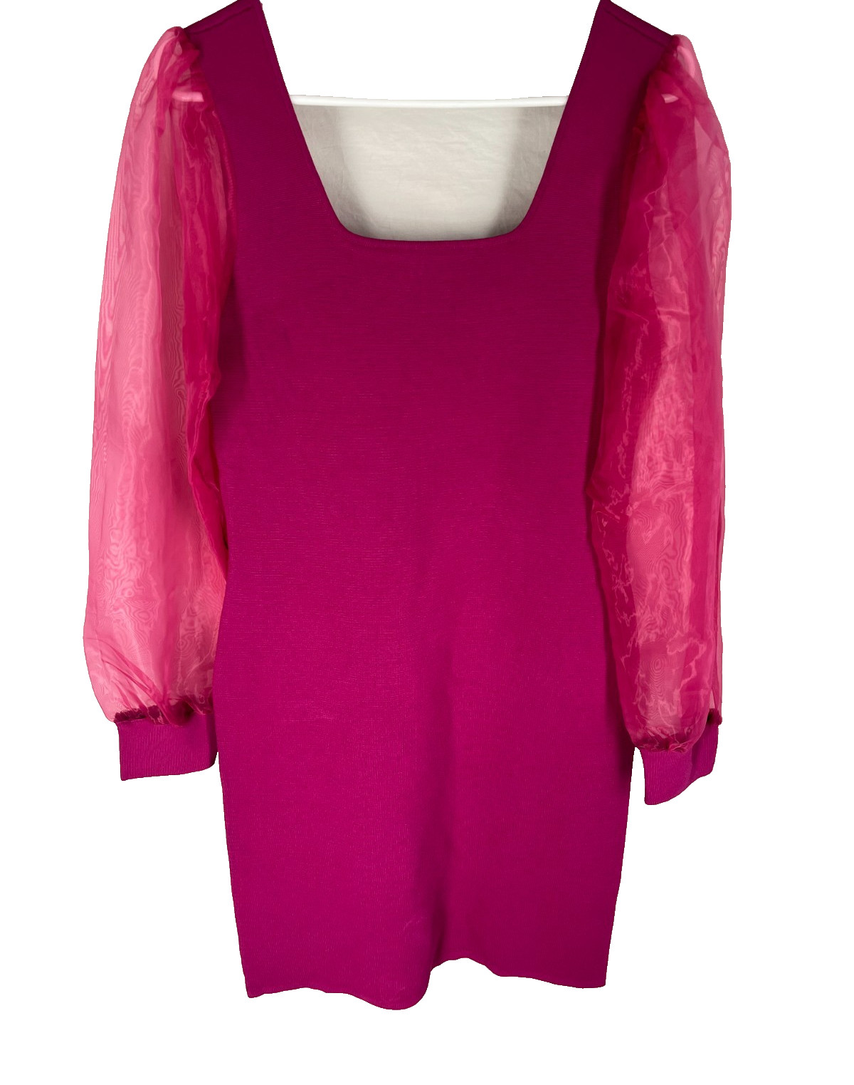 House of Harlow Dress Women M Organza Sleeve Knit Fuchsia Styl HH10075 NEW NWT