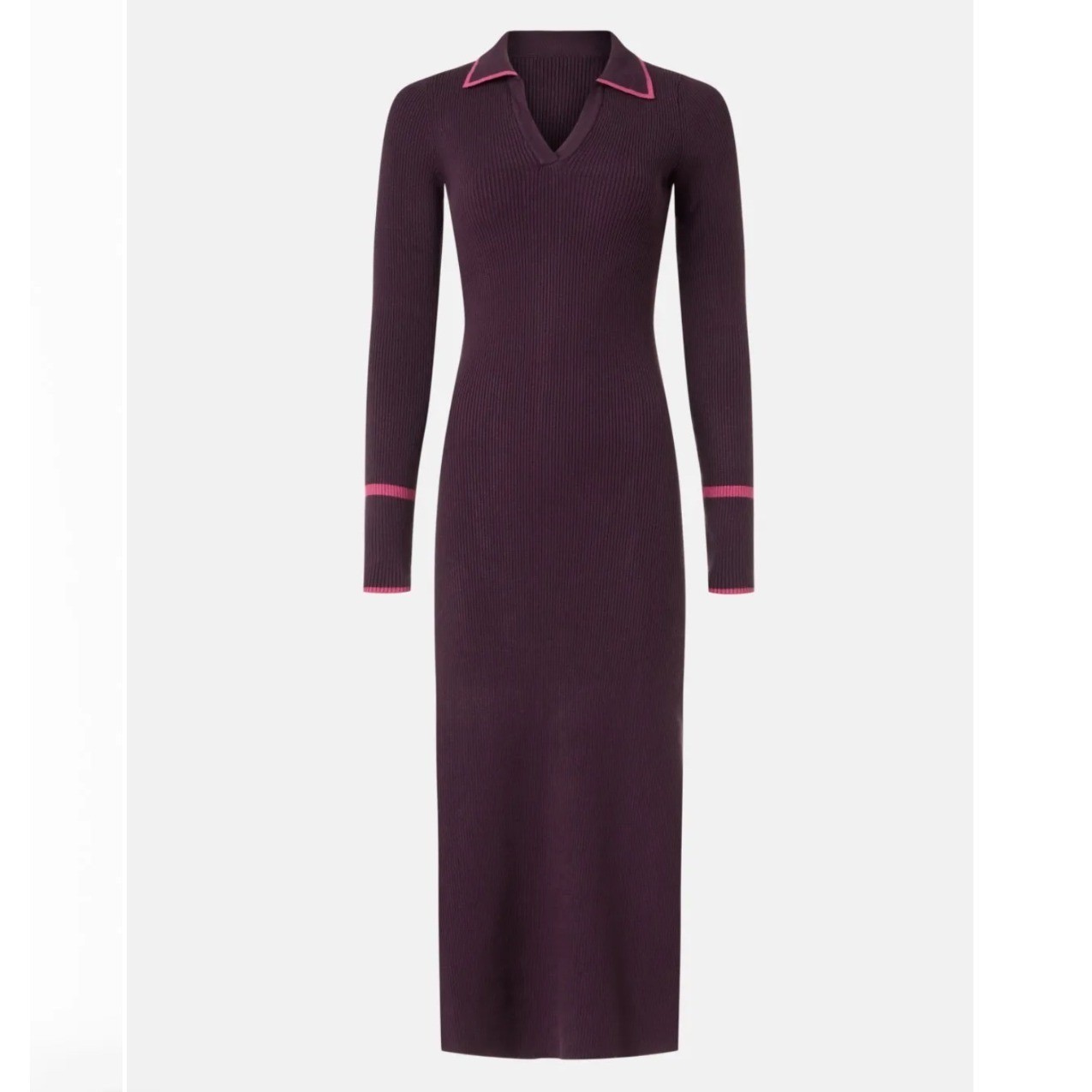 Marine Layer Ribbed Knit Polo Midi Dress Women’s Small Purple Bamboo Trim Slit