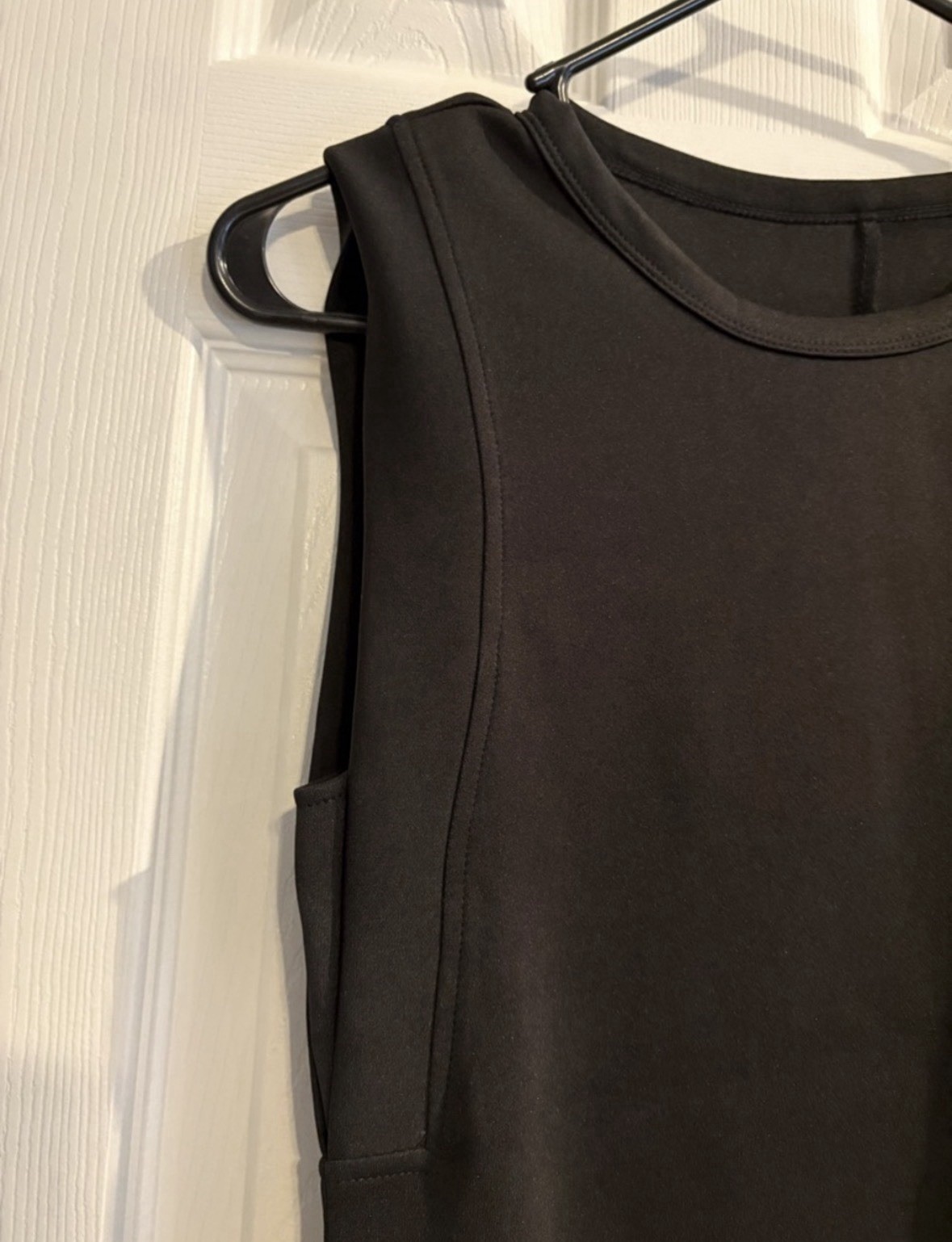 Women’s Black Solid Sleeveless Round Neck Pullover Maxi Dress XL Pockets Slits