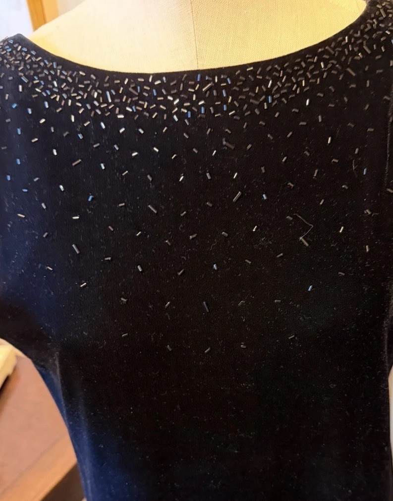 Molly Malloy Evening Black Beaded Bow Open Back Scoop Neck Maxi Dress 6