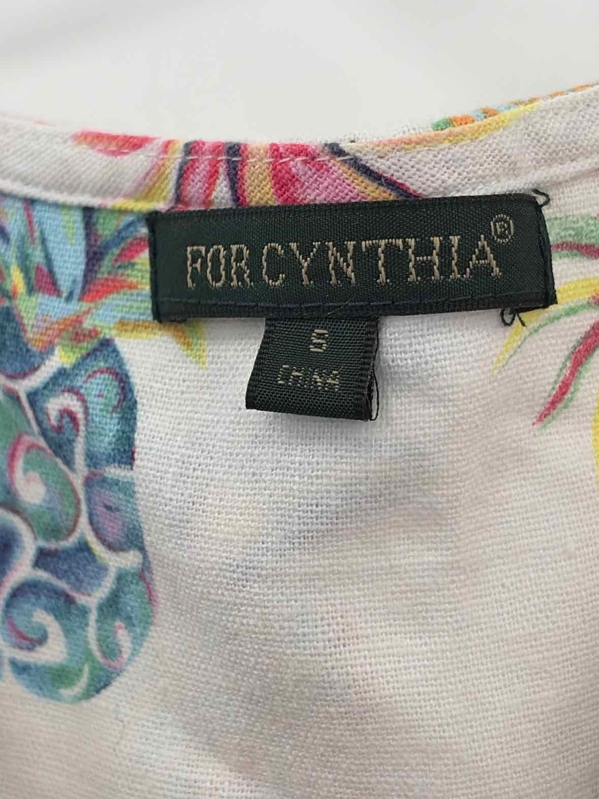 Pre-Owned For Cynthia White Size Small Printed Knee Length Sleeveless Dress