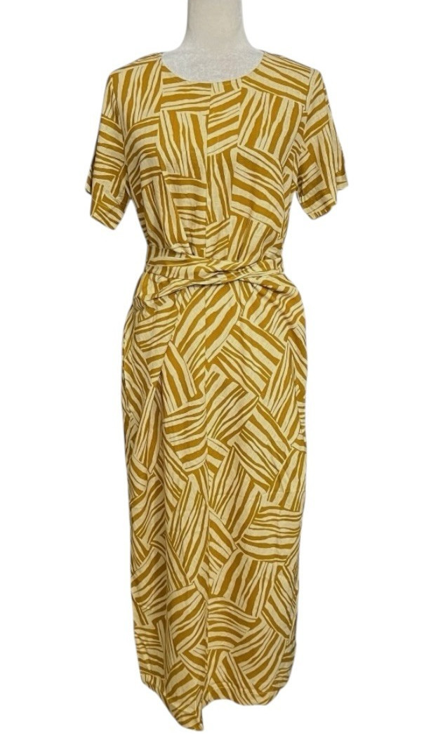 NWT Lost + Wander Mustard Geometric Print Maxi Dress Size S Linen Blend Boho