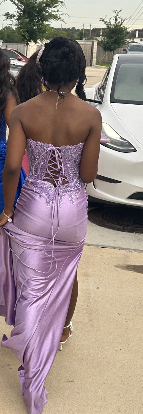 Purple Satin Corset Lace-Up Gown Sweetheart Beaded Sequin Slit Train S