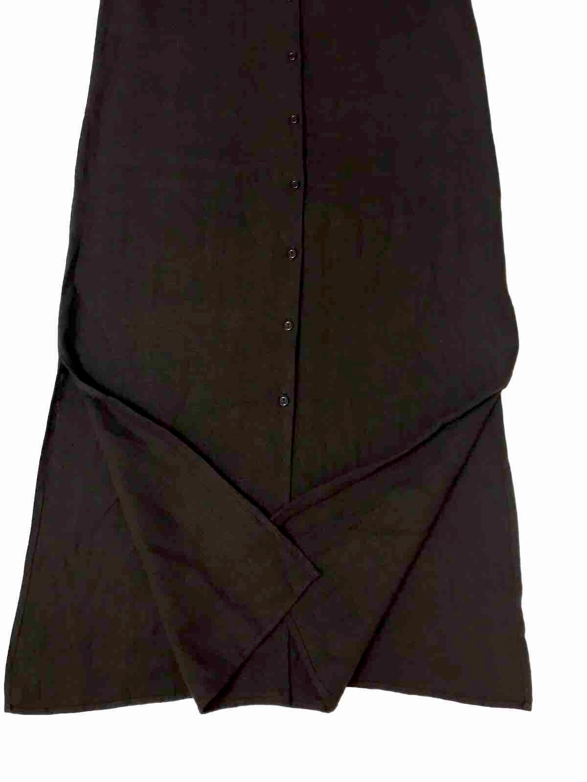 Finity Linen Maxi Dress Women 8 Black Button Down Lagenlook Coastal Boho Beach