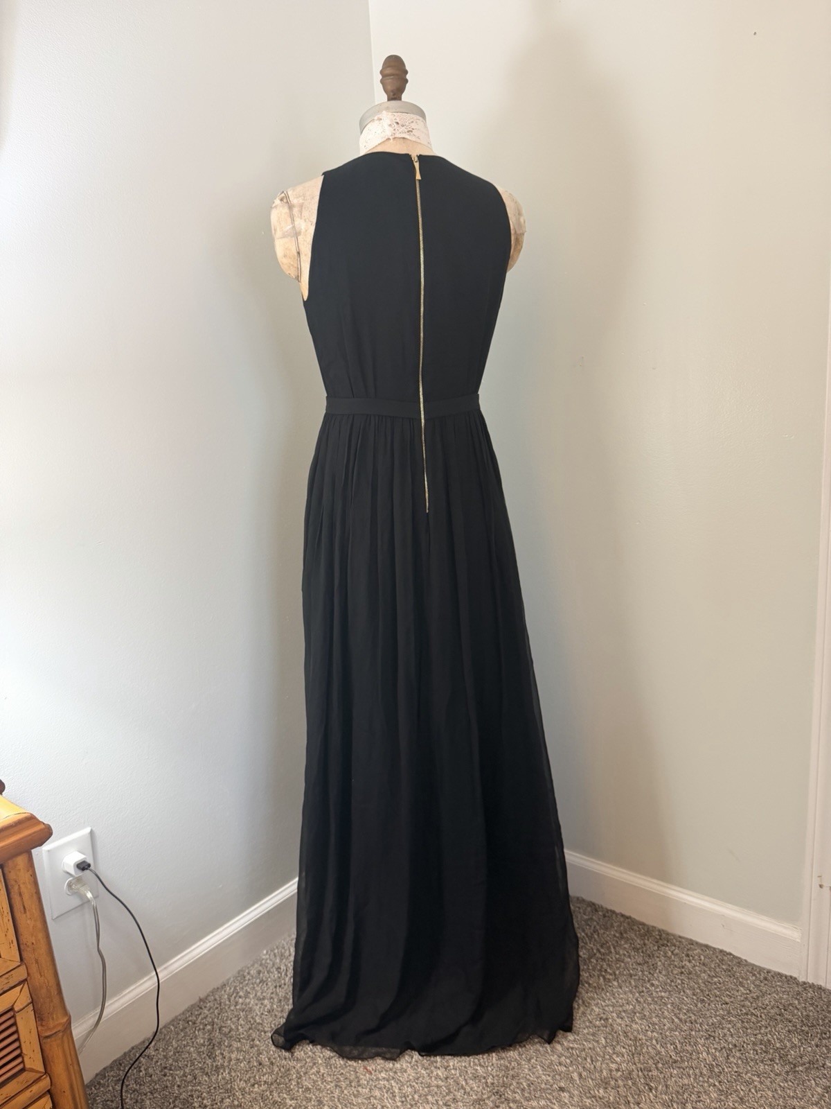 Vintage 90s Kate Spade Black 100% Silk Chiffon Dress SZ 8 FLAW READ