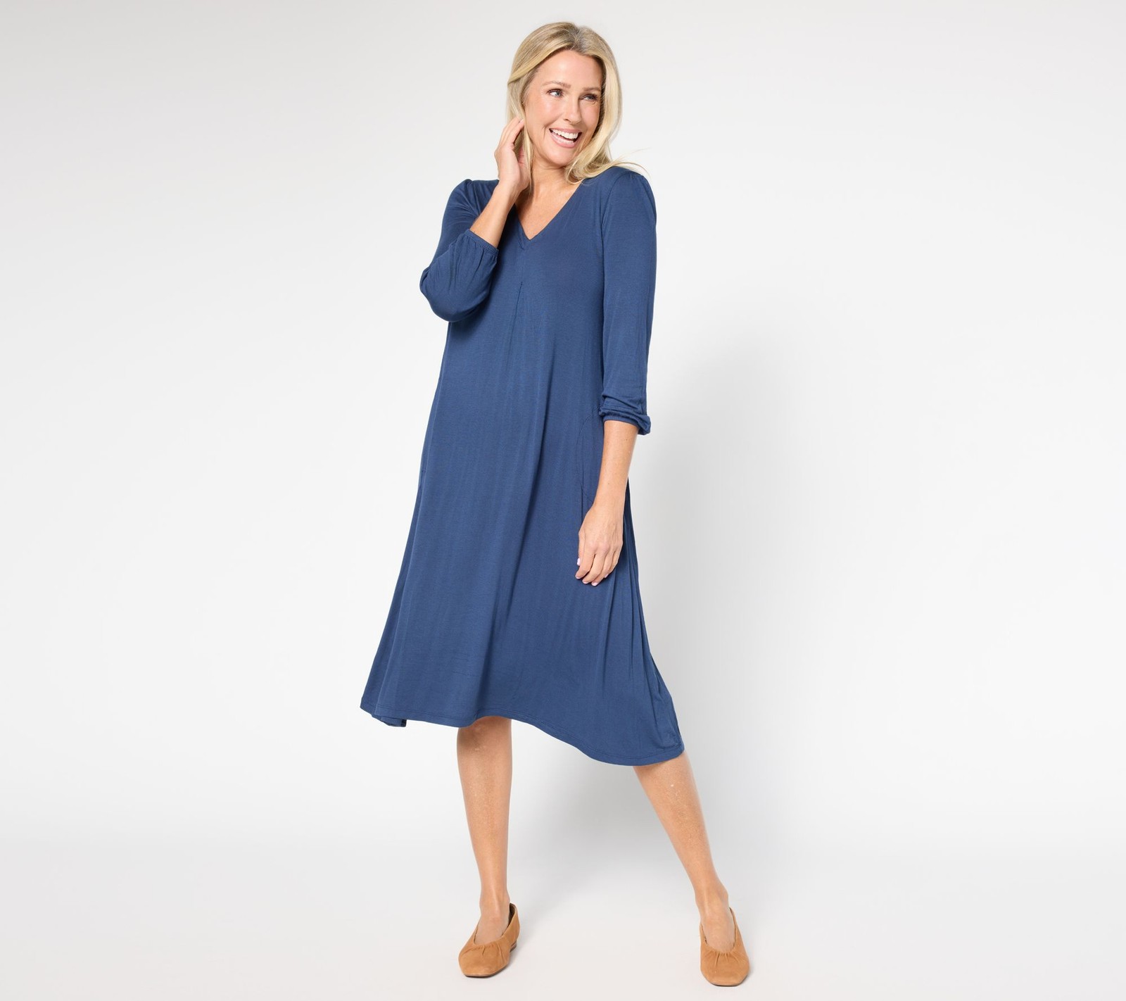Cuddl Duds Soft Stretch Lounge Dress Dress Blues 2X New
