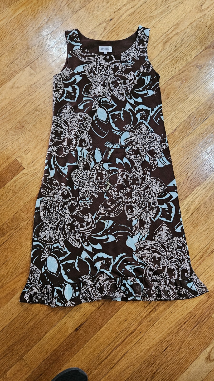 Women’s Studio 1 Summer Sleeveless Maxi 44″ Long Sundress Never Worn-Teal+ Brown