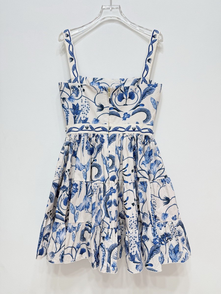 Self Portrait blue Printed fabric Strapless dress A-line skirt