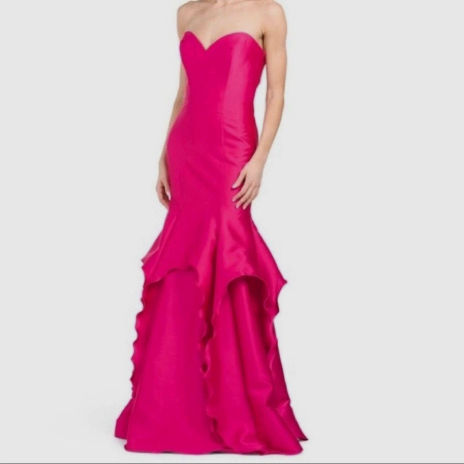 Rene Ruiz Collection Women’s Pink Strapless Ruffle Bottom Gown Dress Size 8