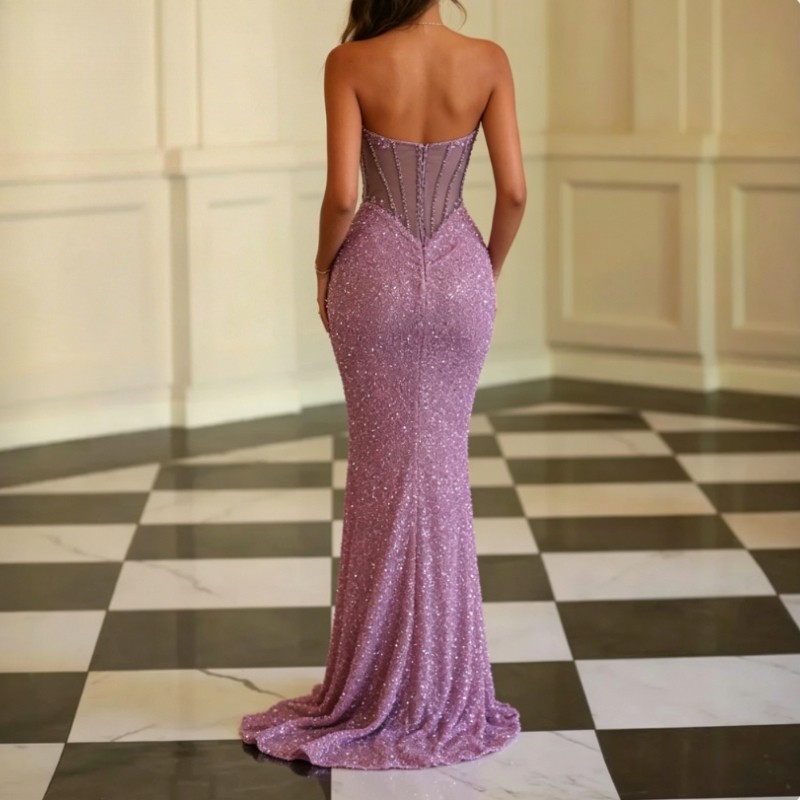 Beaded Mermaid Evening Dress Sweetheart Neck Sleeveless Corset Formal Prom Gowns