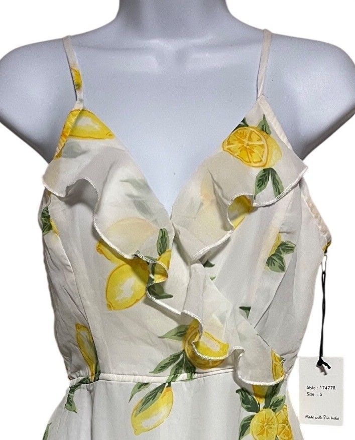 Japna White Lemon Print Ruffle Mini Dress Womens Size S