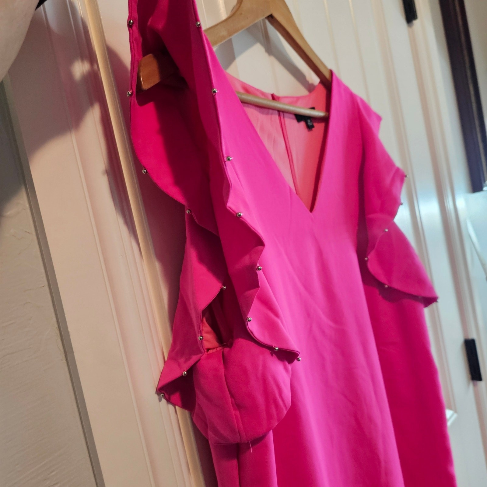 Very J Dress Womens 2X Bright Pink Ruffle Sleeve Coquette Glam Evening Business