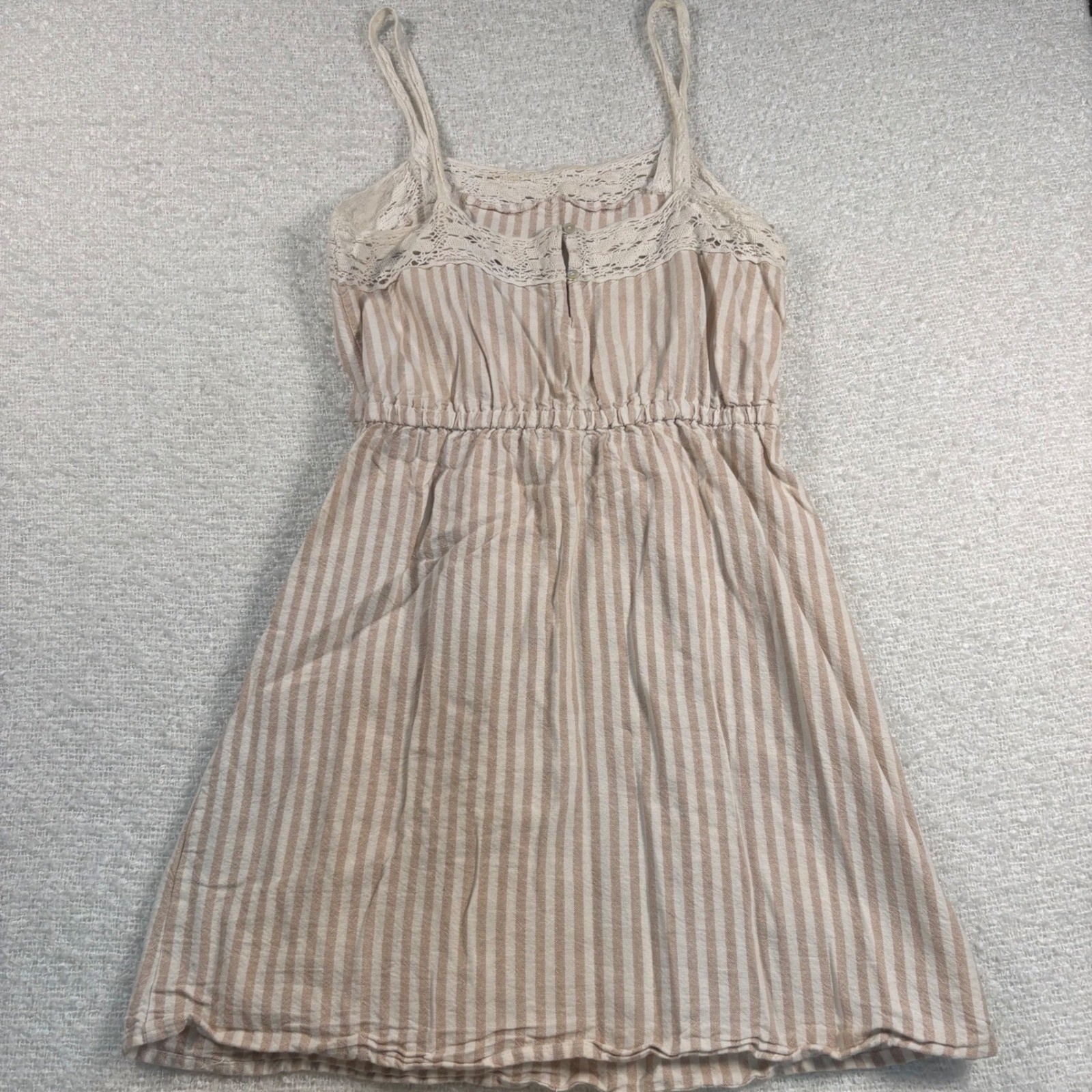 derek heart tan white striped dress crochet lace cottage fairy whimsy boho beach