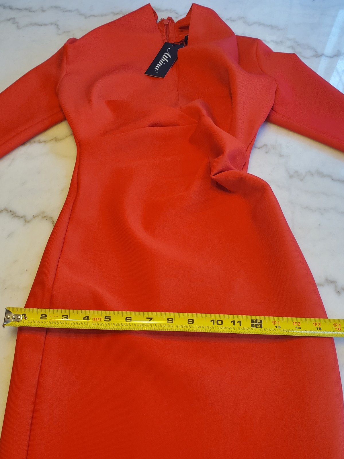 Athina Stretch open front back Zippered Long Sleeve Red midi Dress Women’s S F10