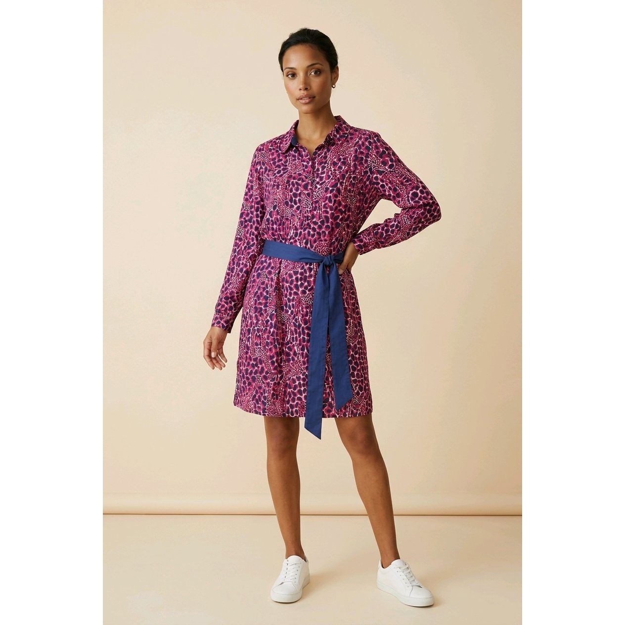 Lilly Pulitzer Davie Dress 8 Hollyhock Gigi Giraffe Print Button Front W/ Belt