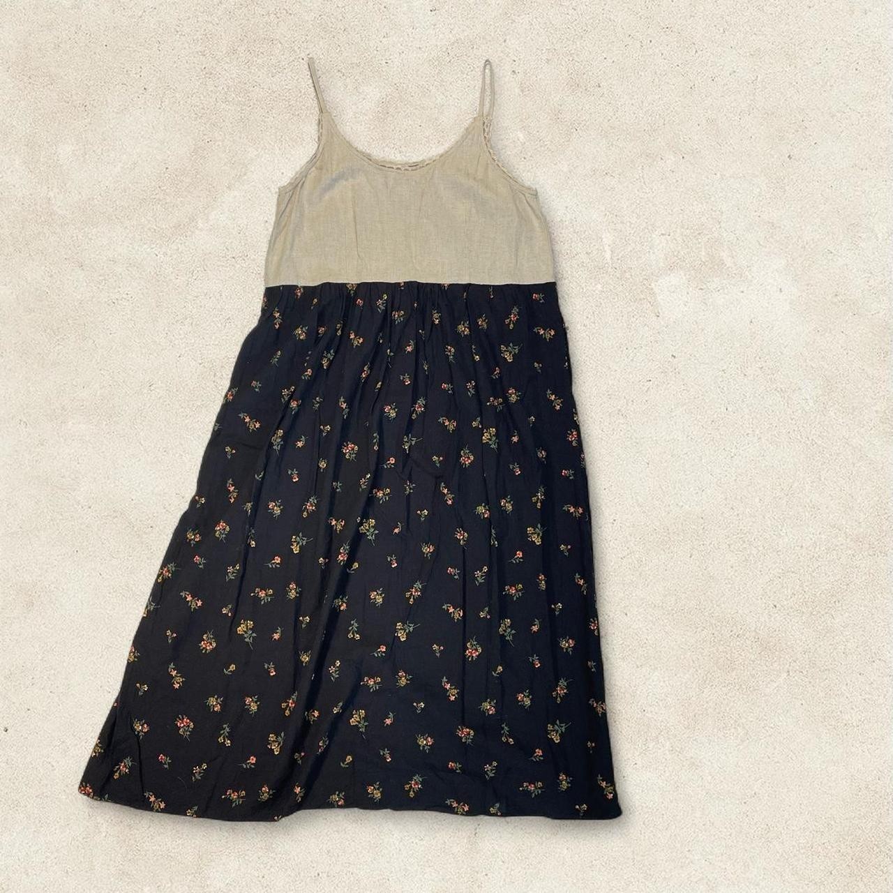 Vintage 90s Cream Black Floral Boho Sleeveless Maxi Dress Cottagecore Size M