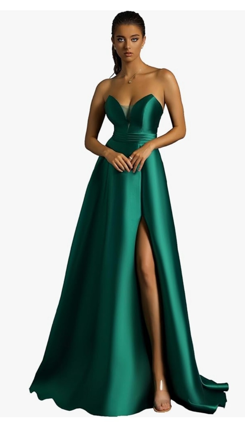 Women’s Formal Off Shoulder Satin Deep-V Maxi Evening Dress, A-Line Backless…