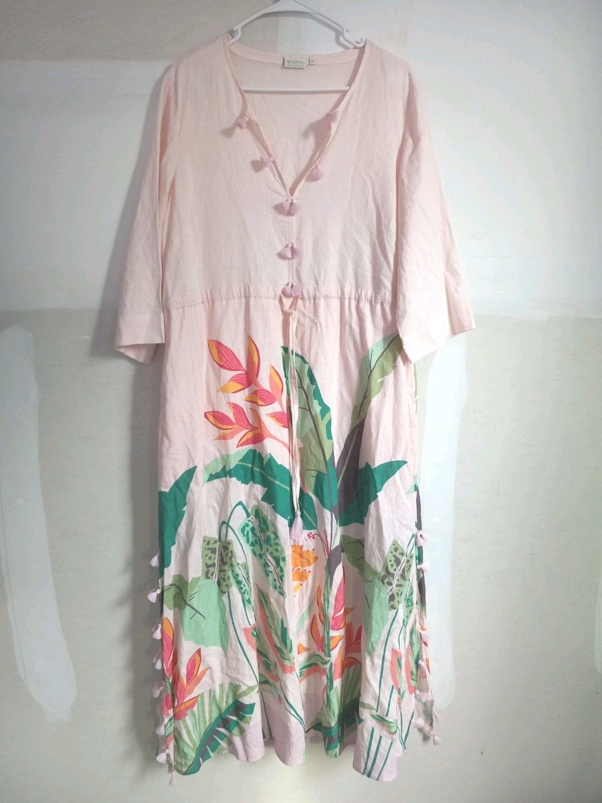 NWT! SPARTINA 449 Summerton Dress Pink Lemonda Tropical Linen Blend Maxi Casual