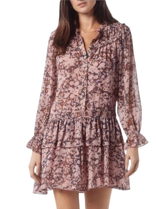 Joie Dress 2 Black Floral Elsverre Silk Long Sleeve Mini Pleated Ruffle Sheer