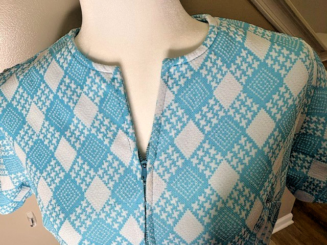 Vintage 1960s Shift House Dress Mod Geometric Mad Men Zip Front Handmade