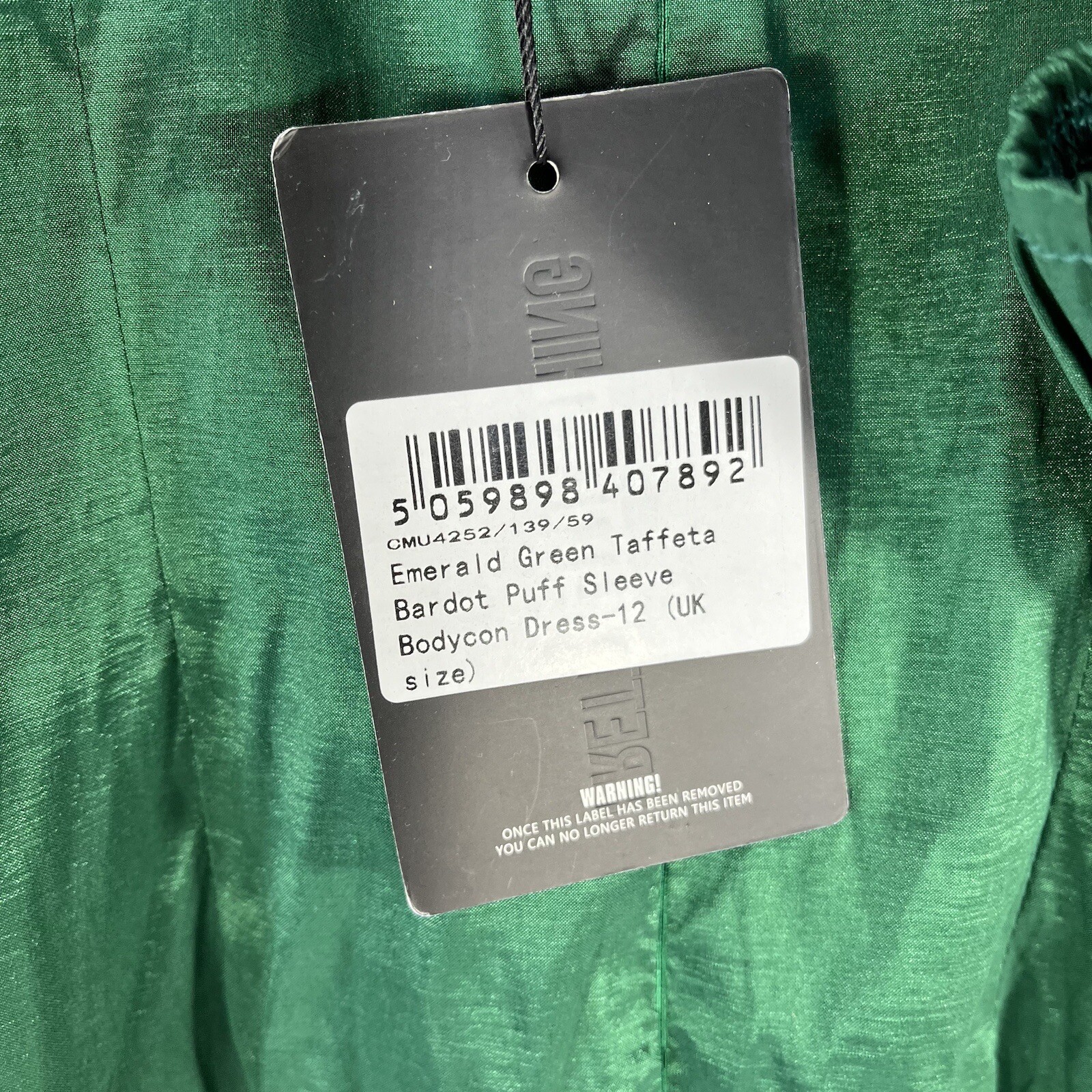 PRETTY LITTLE THING BODYCON DRESS WOMENS 8 GREEN NWT NEW TAFETTA PUFF SLEEVE