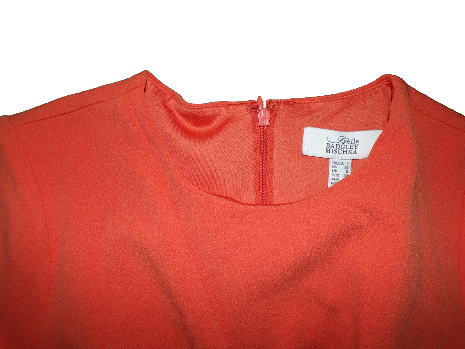 Belle Badgley Mischka Dress Devin Stretch Crepe Short Sleeve Orange Size 8