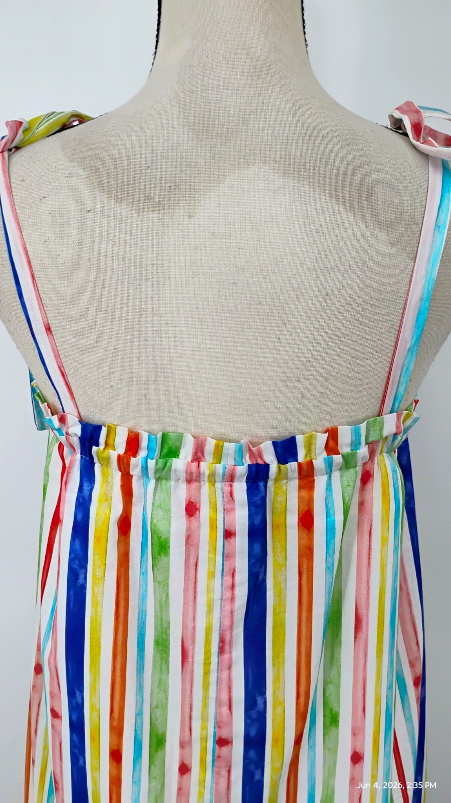 NEW $180 Brooke Wright Rainbow Stripe Dress 100% Cotton Spaghetti Straps Lined M