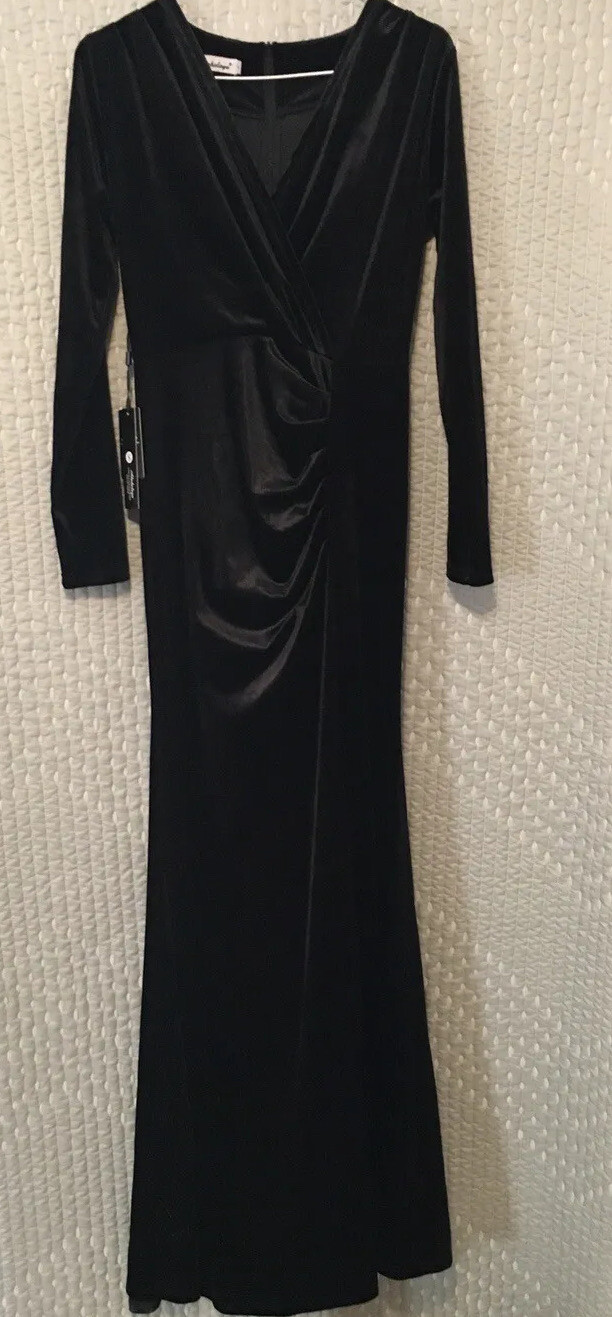 Ababalaya Womens Black Long Sleeve Wrap Velvet Dress – Small
