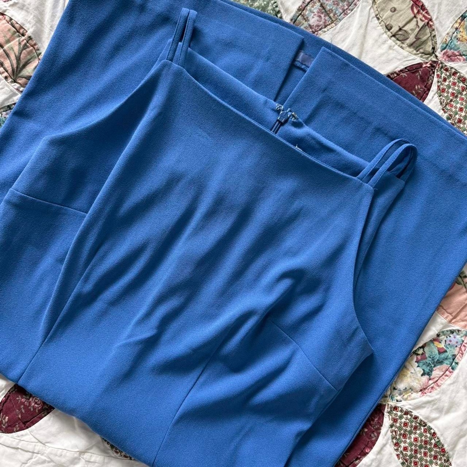 Vintage 90s Y2K Blue Sleeveless Knee-Length High Square Neck Women’s Dress