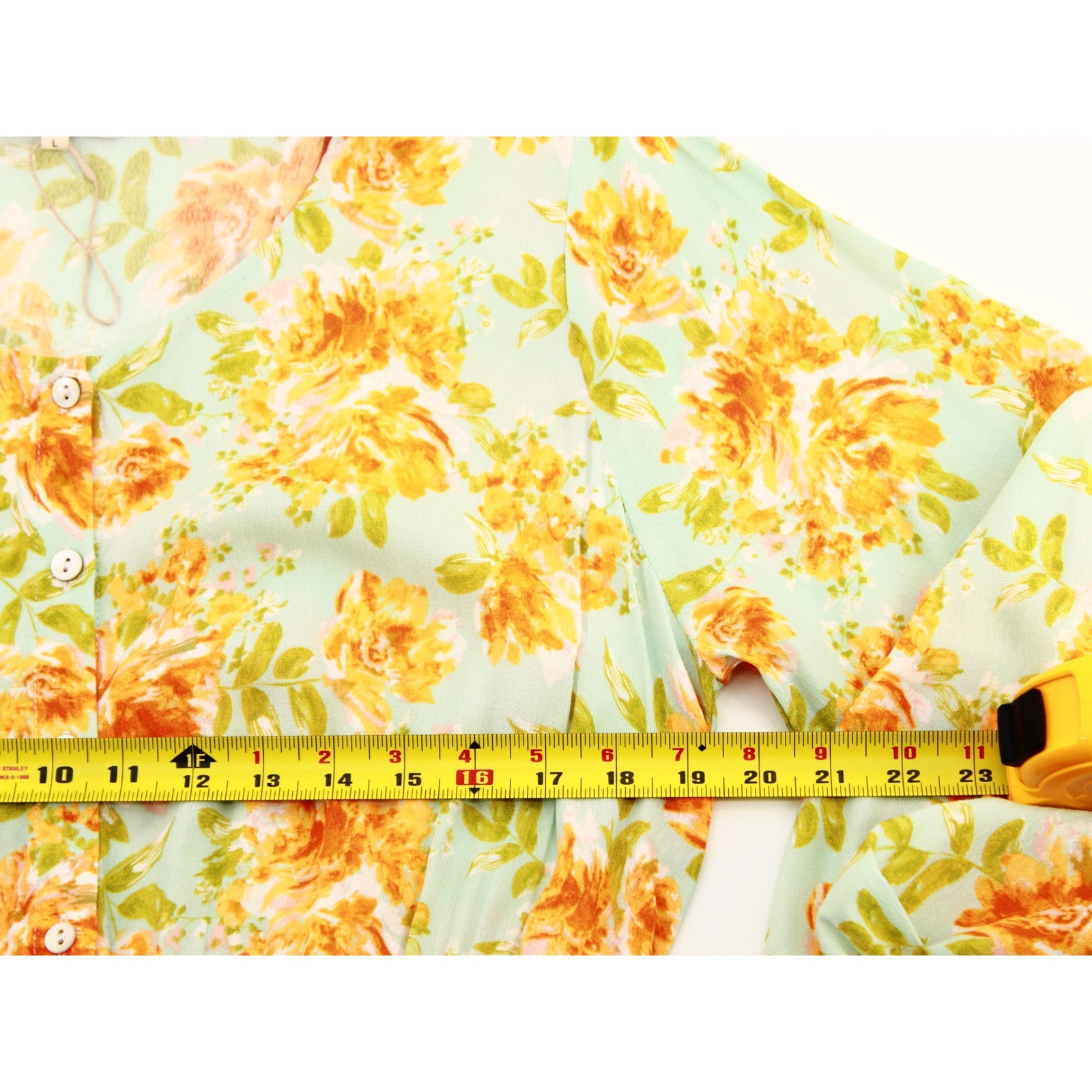 Roolee Floral Tiered Maxi Dress Large Green Orange Long Sleeve smocked cuffs