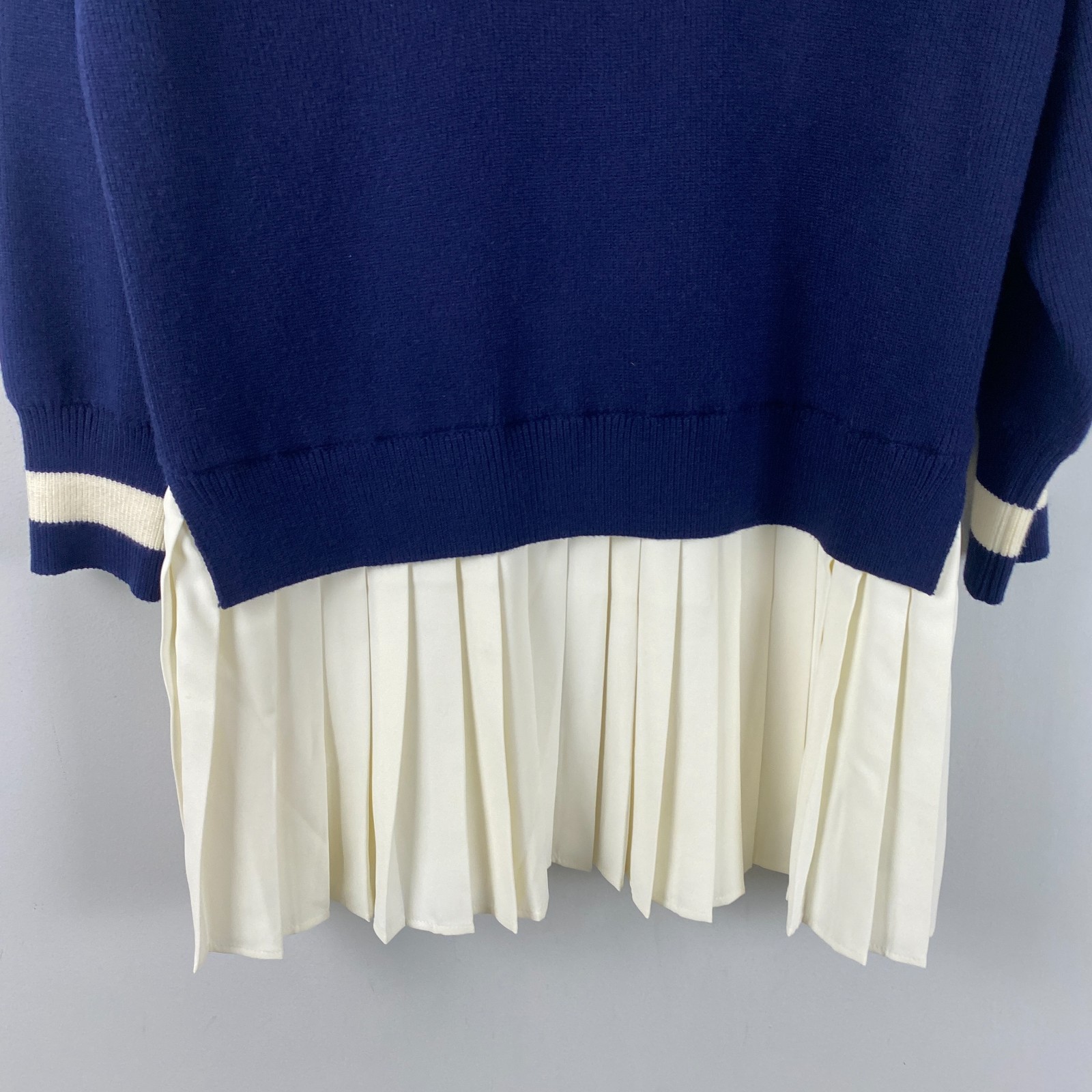 Maeve Anthropologie Flat White Varsity Sweater Twofer Mini Dress Size XS Navy