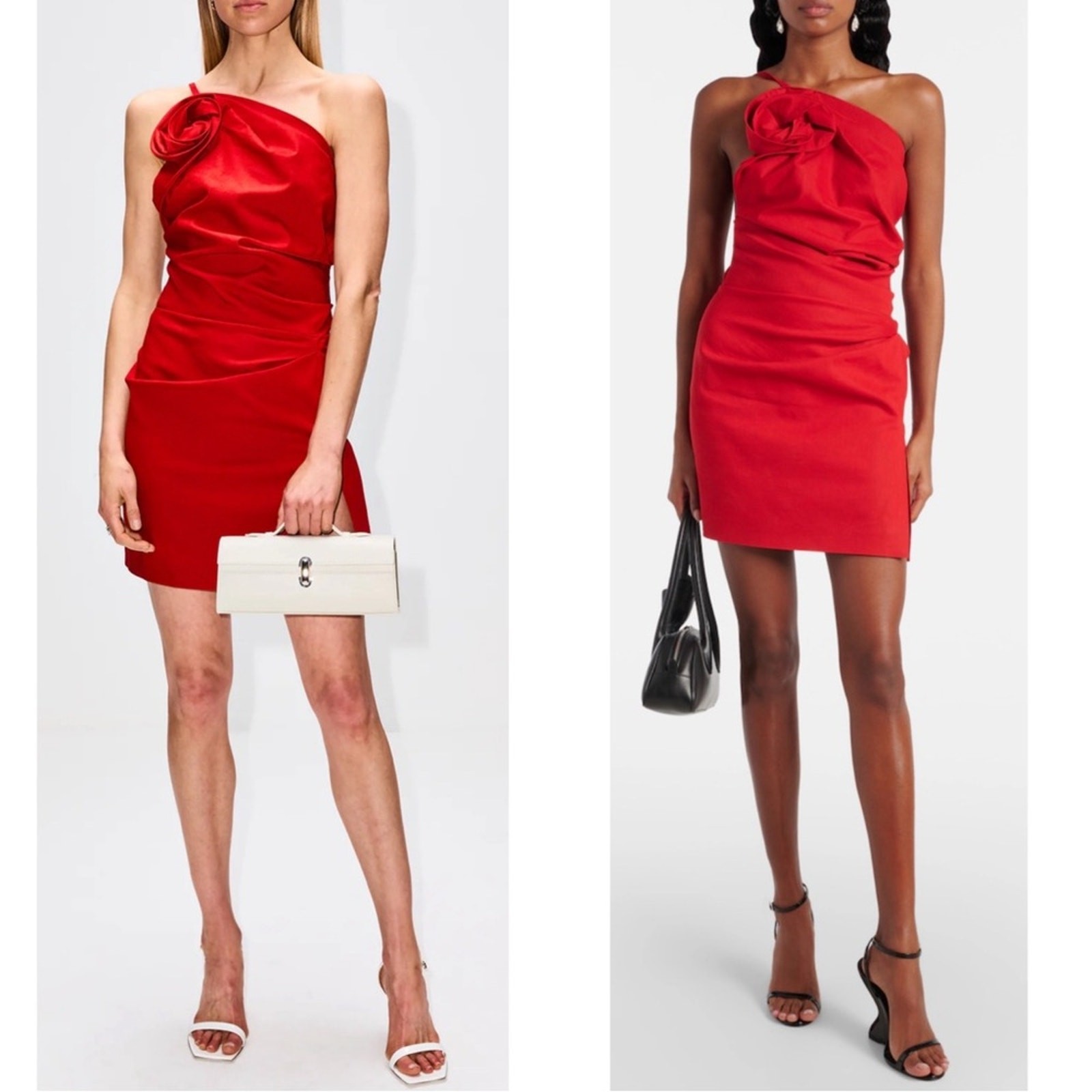 MAGDA BUTRYM One Shoulder Ruched Rosette Red Mini Dress Size 2