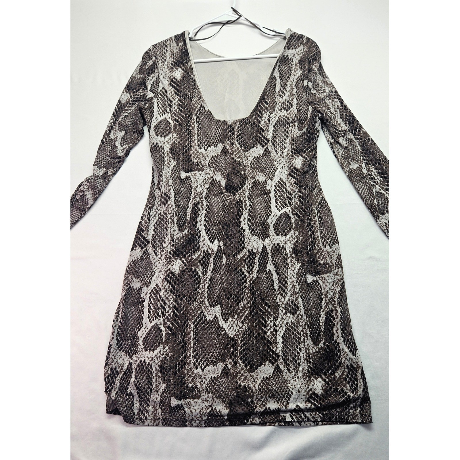 Jennifer Lopez Womens Snakeskin Print Long Sleeve Square Back Sheath Dress L